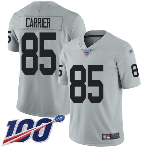 Men Oakland Raiders Limited Silver Derek Carrier Jersey NFL Football #85 100th Season Inverted Legend Jersey->oakland raiders->NFL Jersey